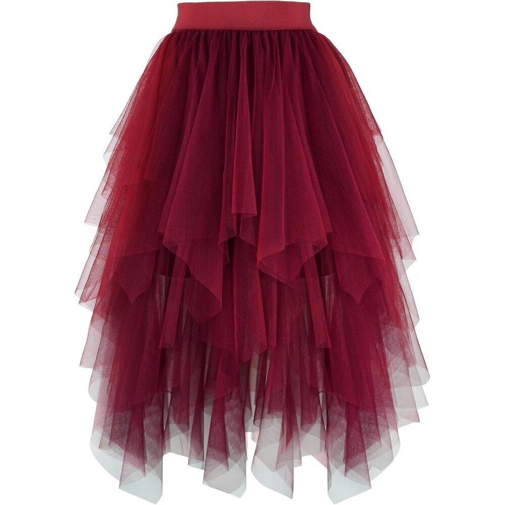 Tulle Burgundy for Women High Waist Elastic Midi Skirt Mesh Tutu Skirt